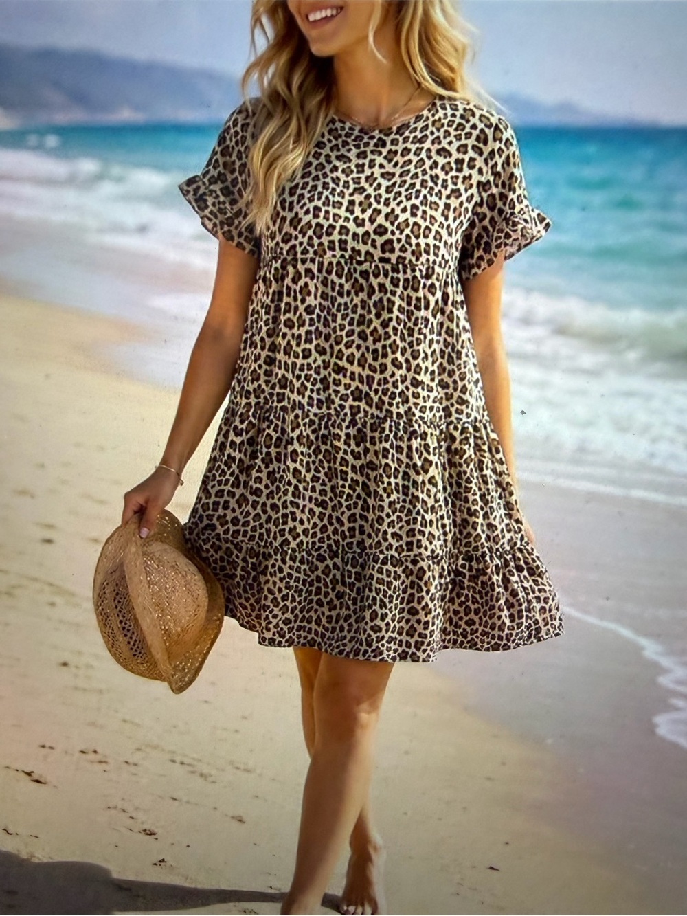 Leopard Print Tiered Mini Dress - NWOT- Size XL